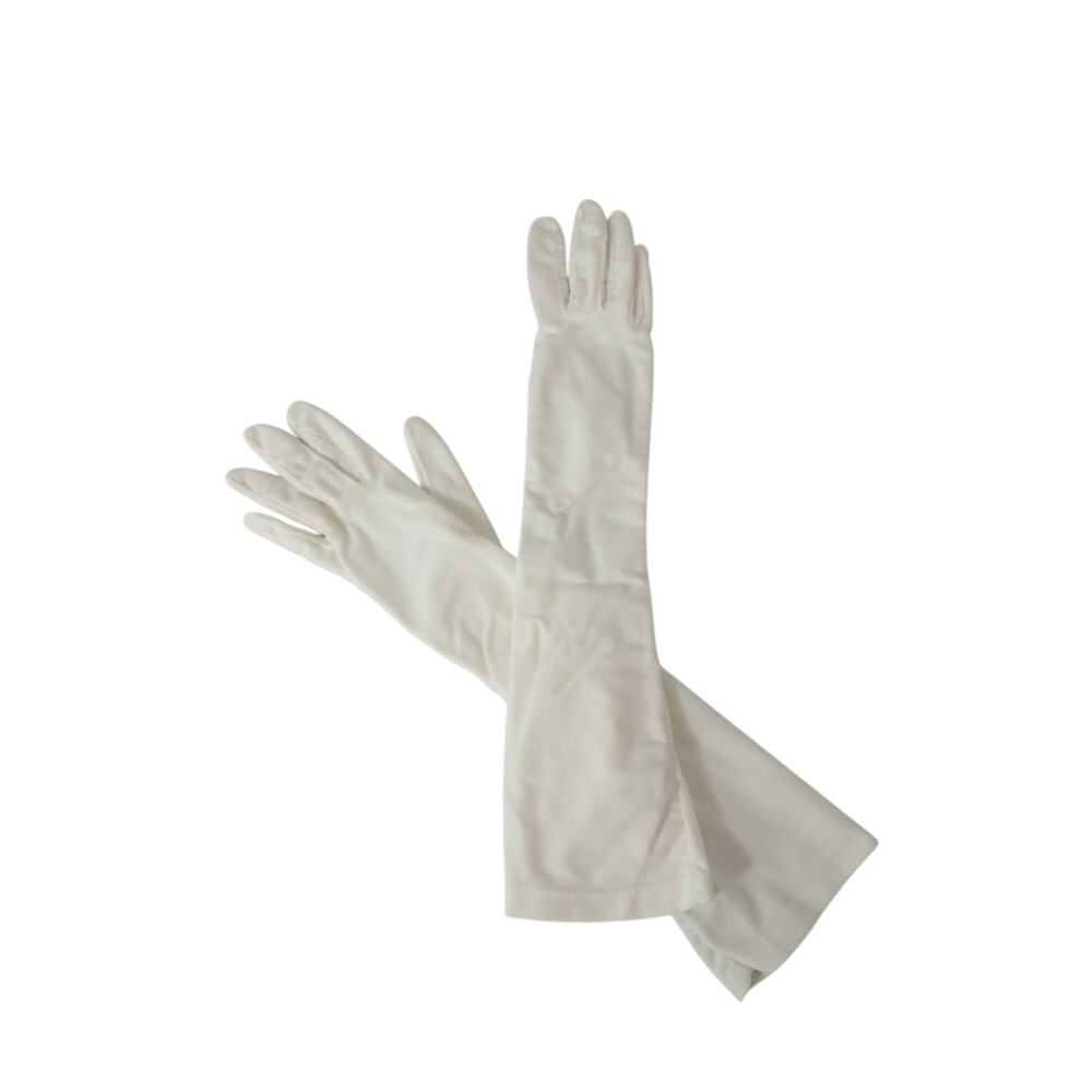 CLAUDE RIVIERE Vintage Cream Gloves 17" 60's Elbow Length Elastic Wrist Formal
